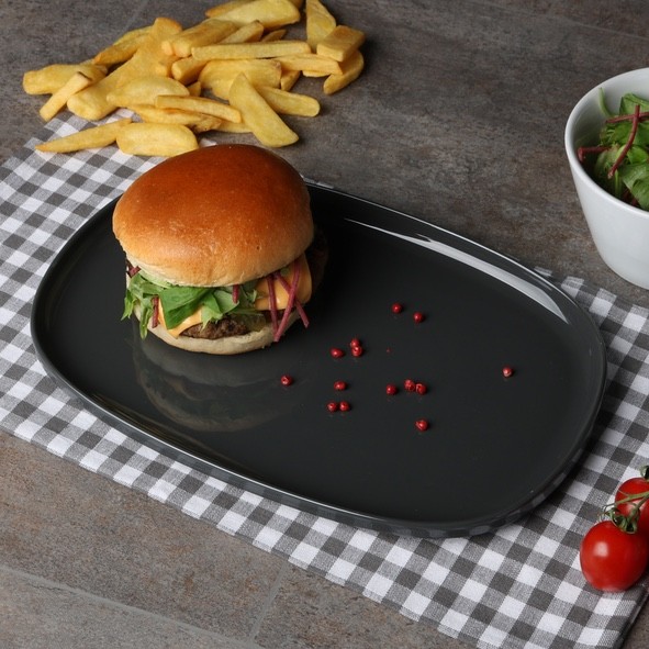 Plat burger 30 cm rectangulaire, bord élevé