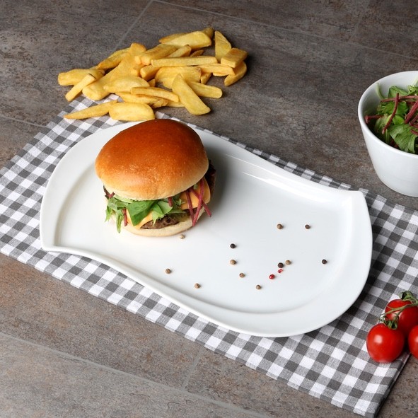 Porzellan Burgerplatte 33 x 20 cm S-Form