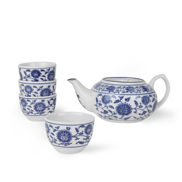 5-tlg. Porzellan Tee-Servierset "Chinadekor" (**), blau