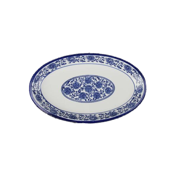 Original asiatische Porzellan Platte oval 26 x 16 cm "China Blau" (**), blau