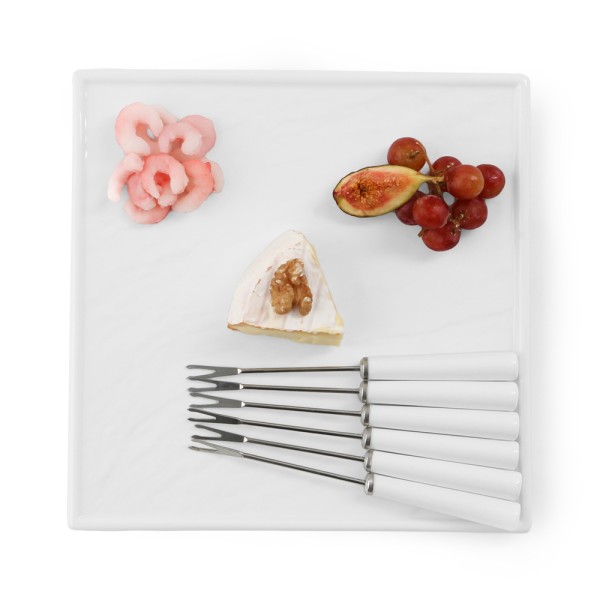 Assiette de service en porcelaine 7 pièces au design ardoise blanc avec six centres de fourchettes