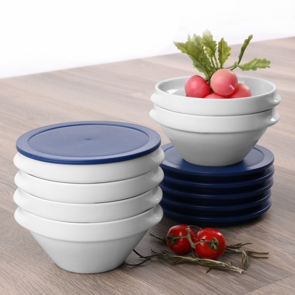 Bowl for soup & stew with lid blue