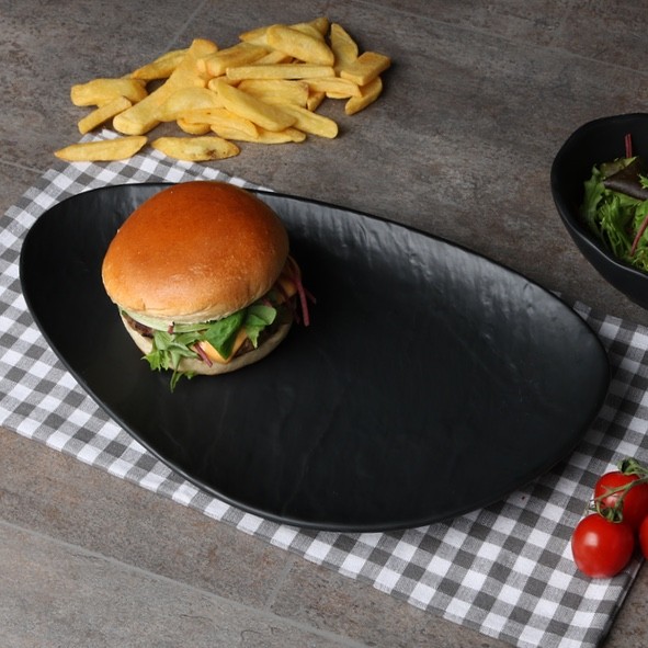 Plat burger noir 36 x 23 cm aspect ardoise