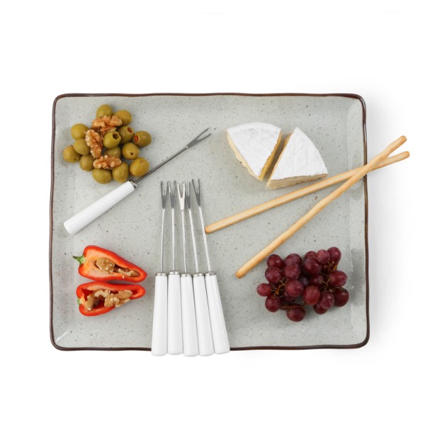 Porcelain serving plate Reactive Trend 33 cm "Arena" sand with six forks 7 pieces.