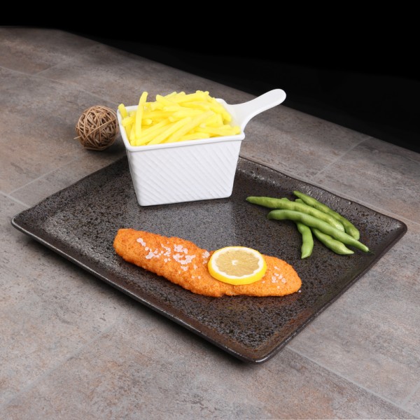 Porcelain Plate 33 x 27 cm "Carbon" with french fries busket
