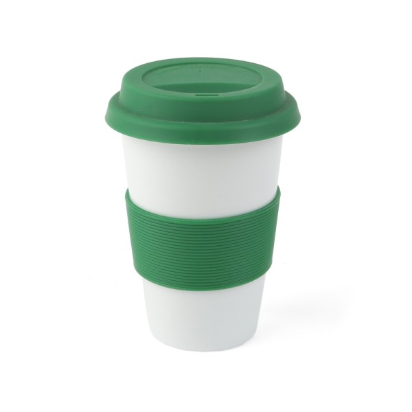 Coffee Mug 0,26 l with Silicone-Banderole & Cover