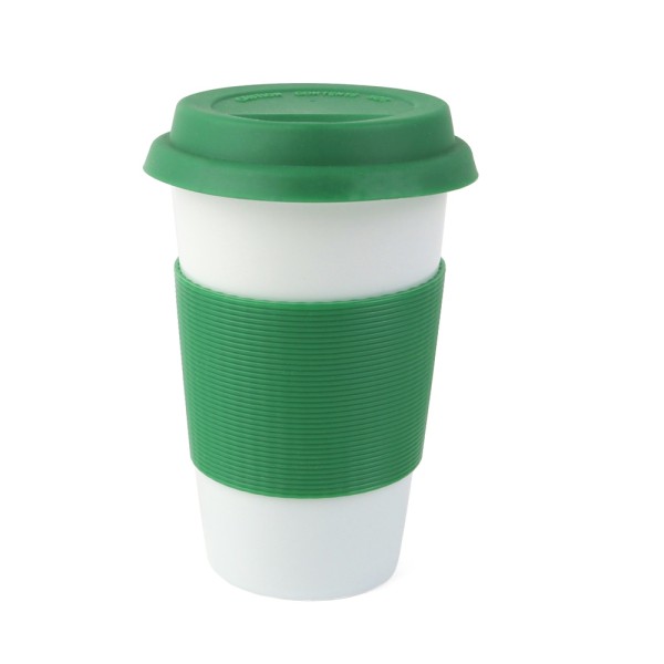 Coffee Mug 0,38 l with Silicone-Banderole & Cover