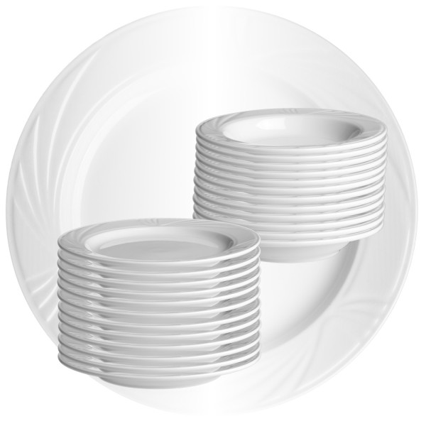 Set d'assiettes de porcelaine en relief, 48 pcs. pour 24 personnes