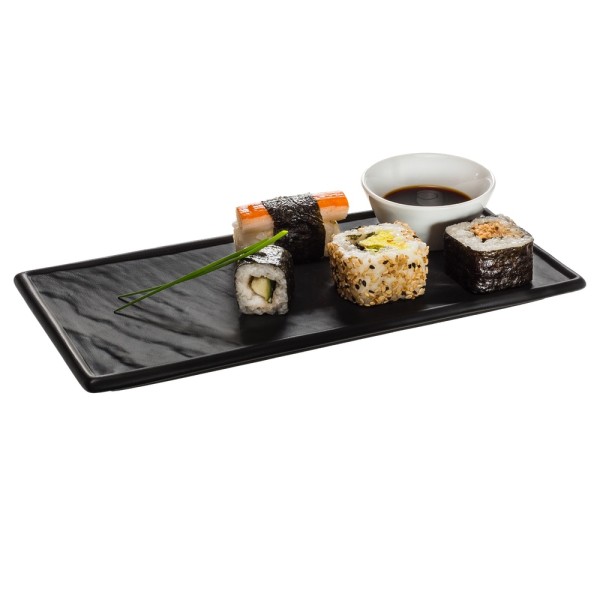 Sushi-Teller 26 x 12 cm Schieferoptik, schwarz