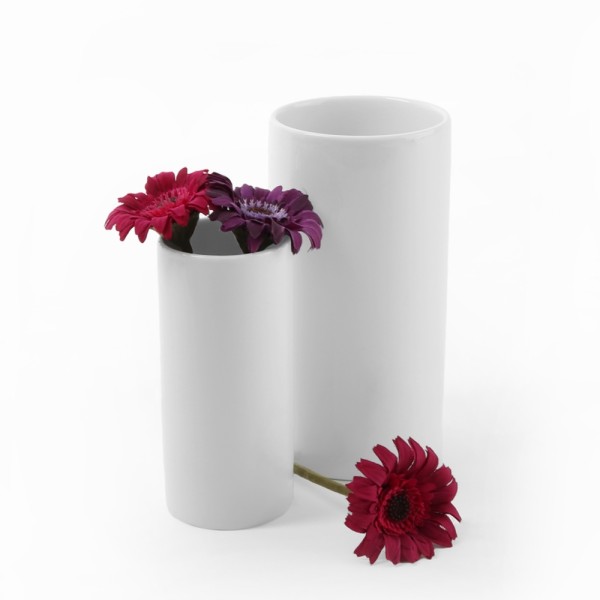 Set de 2 floreros de porcelana en forma de tubo