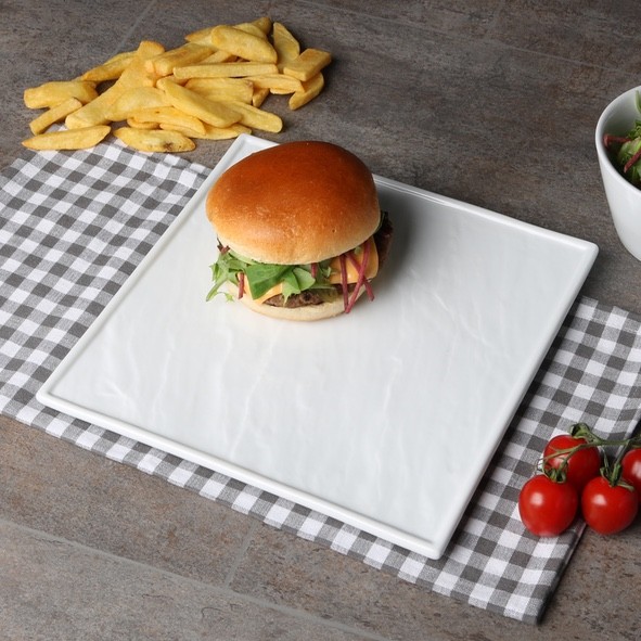 Assiette burger blanche 26 x 26 cm aspect ardoise