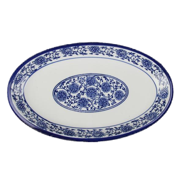 Original asiatische Porzellan Platte oval 30 x 18 cm "China Blau" (**), blau